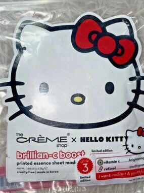 Hello Kitty Creme Shop Sheet Mask 3 Pack Vitamin C Brillian-C Boost Face Mask